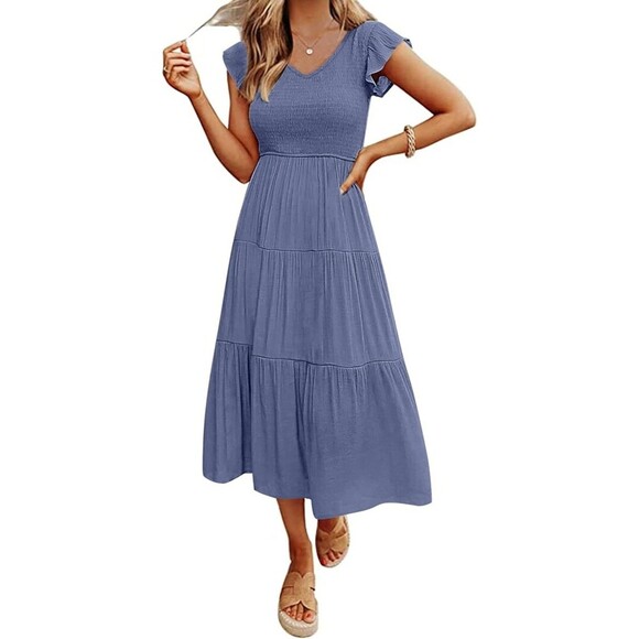 Pretty Garden Dresses & Skirts - PRETTY GARDEN Womens Maxi Dress S Blue Tiered Country Smock Boho Nautical Floaty